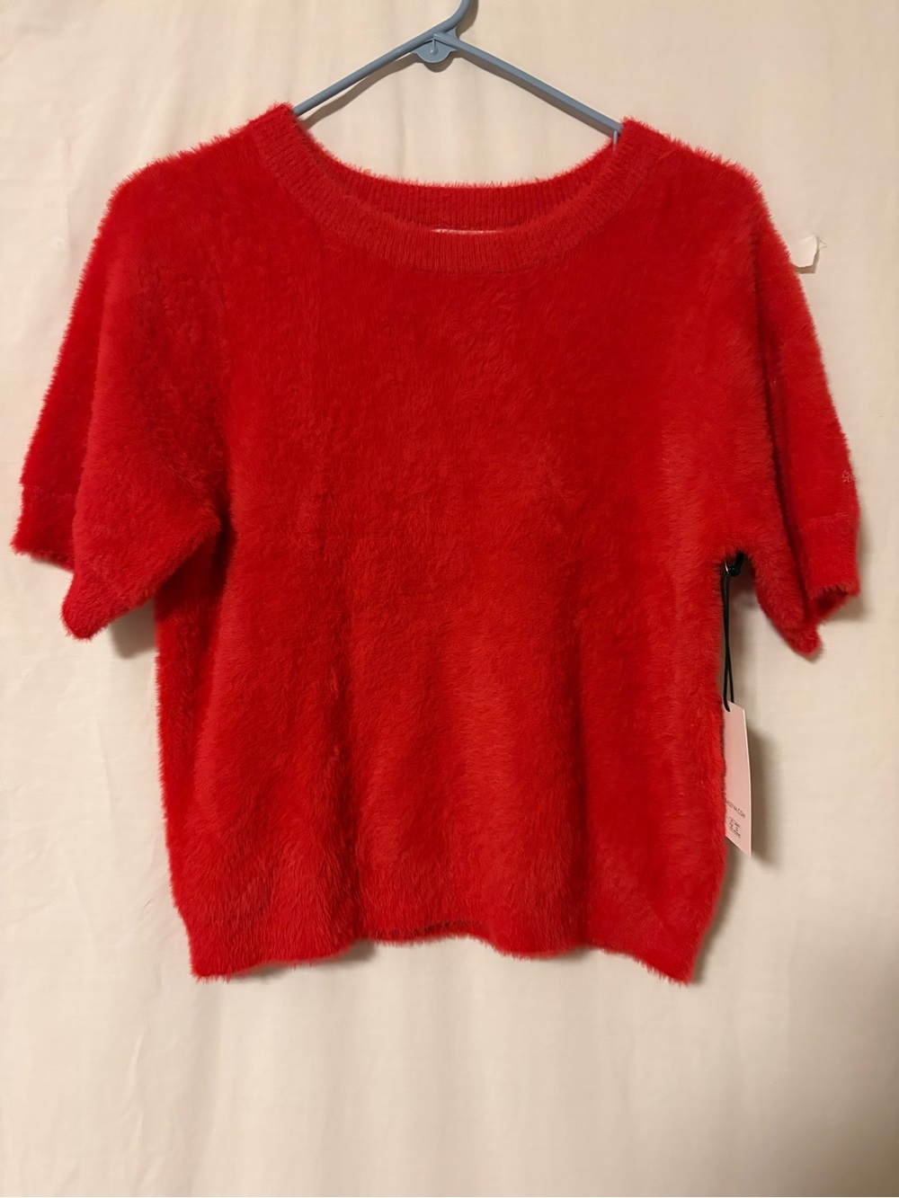 Bailey 44 Red Fuzzy Short-Sleeve Crew Neck Sweater